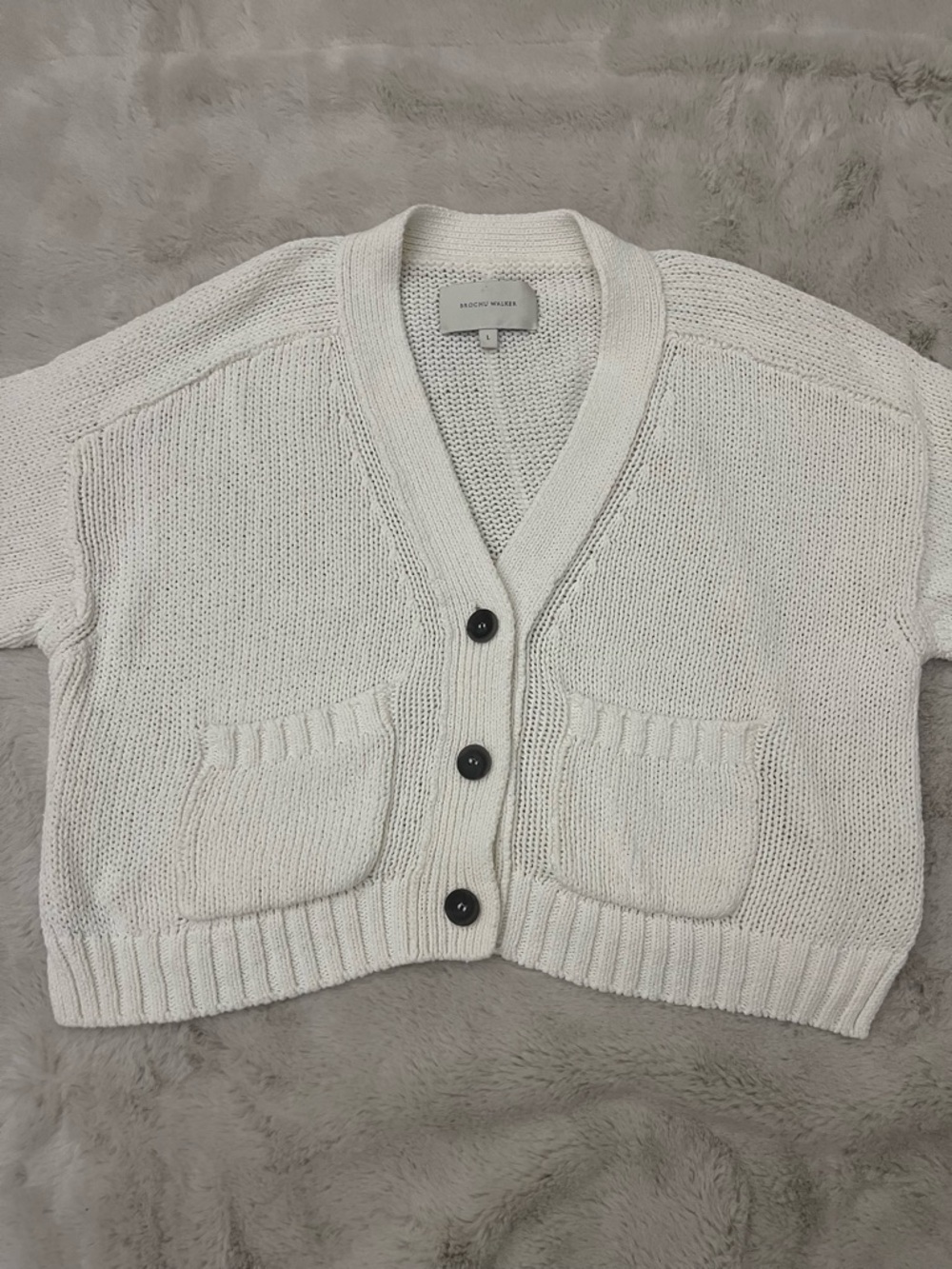 Brochu Walker Linen Blend Cropped Cardigan Salt White Size Large - Picture 2 of 9